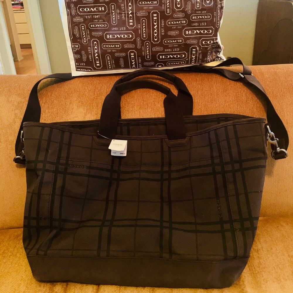 NWT- Coach Camden Tattersall Plaid Canvas Weekender Travel Tote Bag